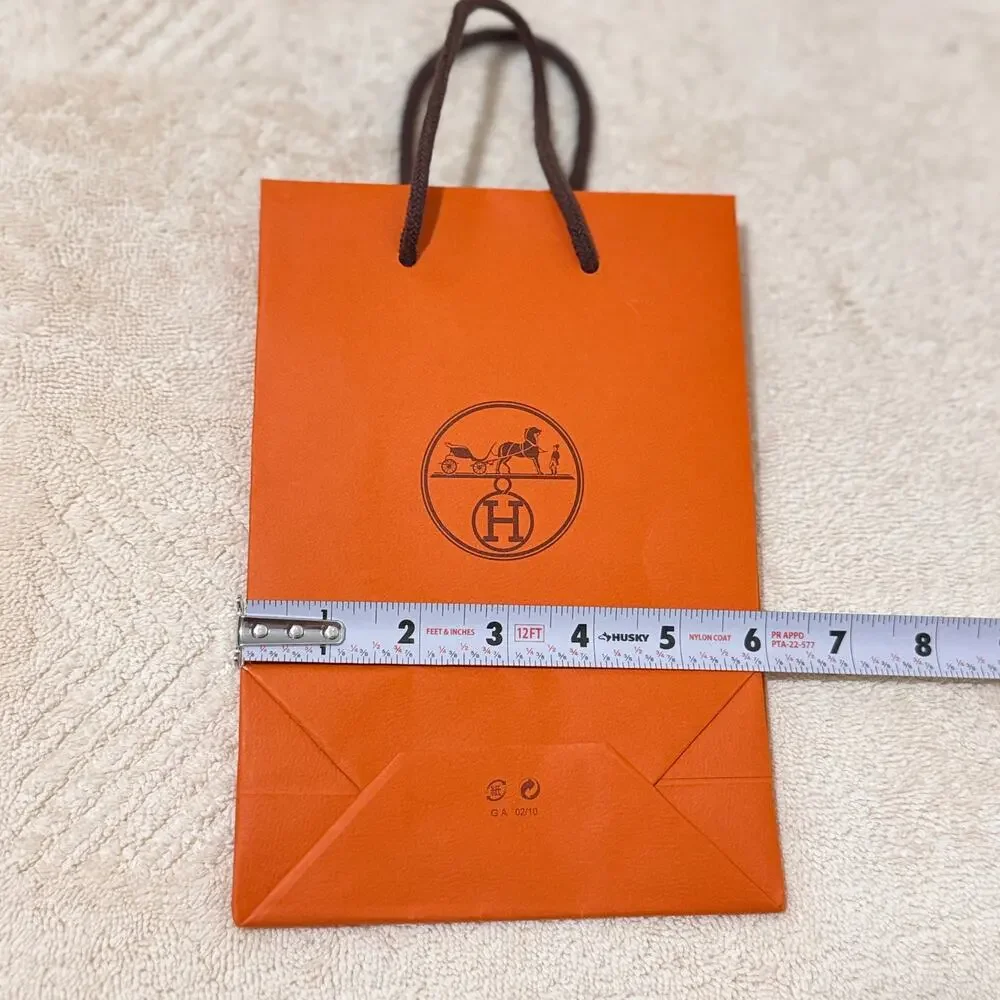 Authentic Hermès Orange Shopping Gift Bag Brown Rope Handles Paris 9